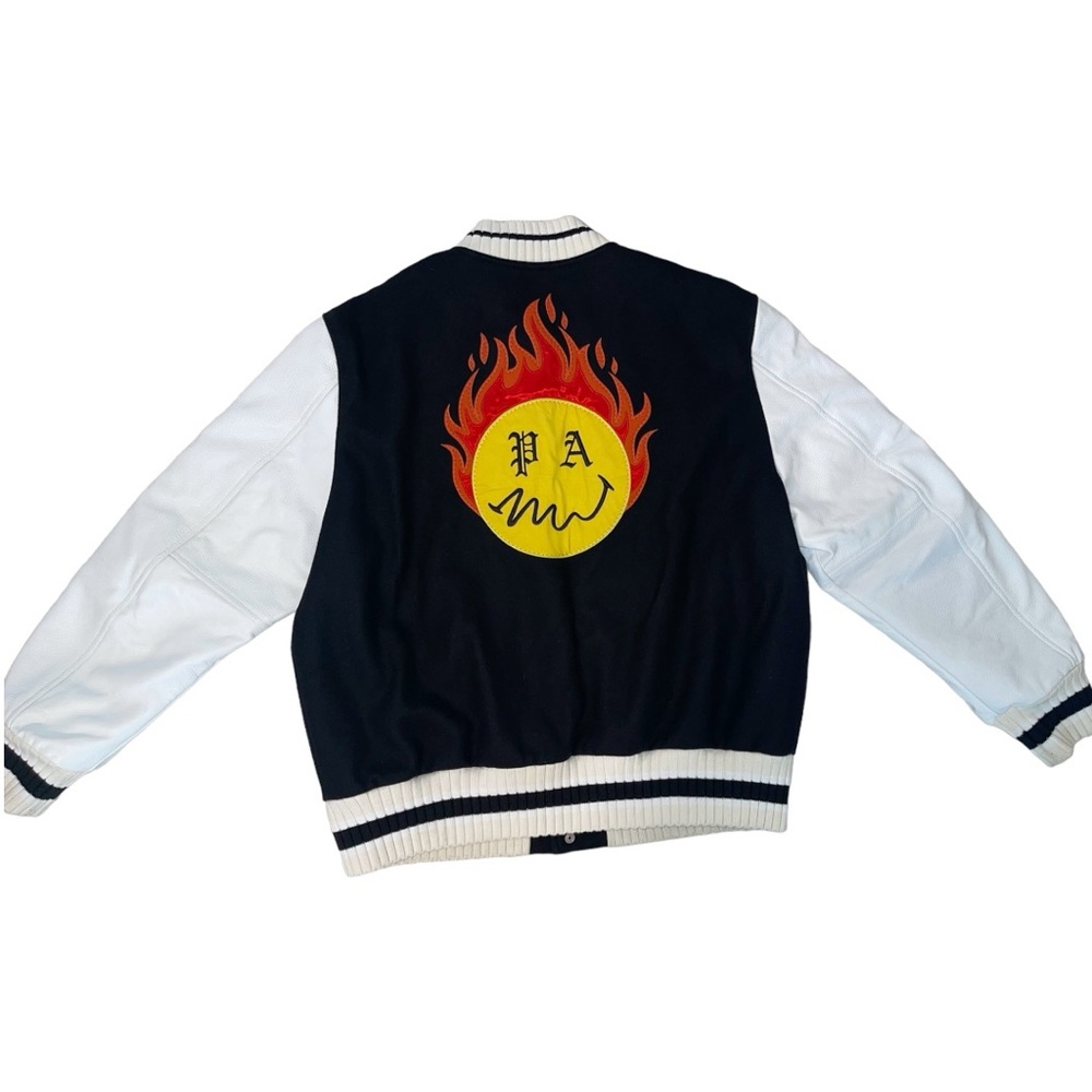 PALM ANGELS 
Smiley‎ X Burning Head Varsity Jacket - Black,Yellow - Picture 10 of 15